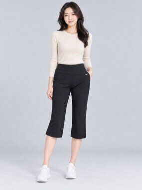 Nike Women’s Dri-FIT Wide Leg Capri Pants Size S Black Cropped Athletic Pants